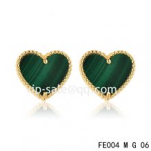 Imitation Van Cleef & Arpels Sweet Alhambra Heart Earrings Yellow Gold,Malachite